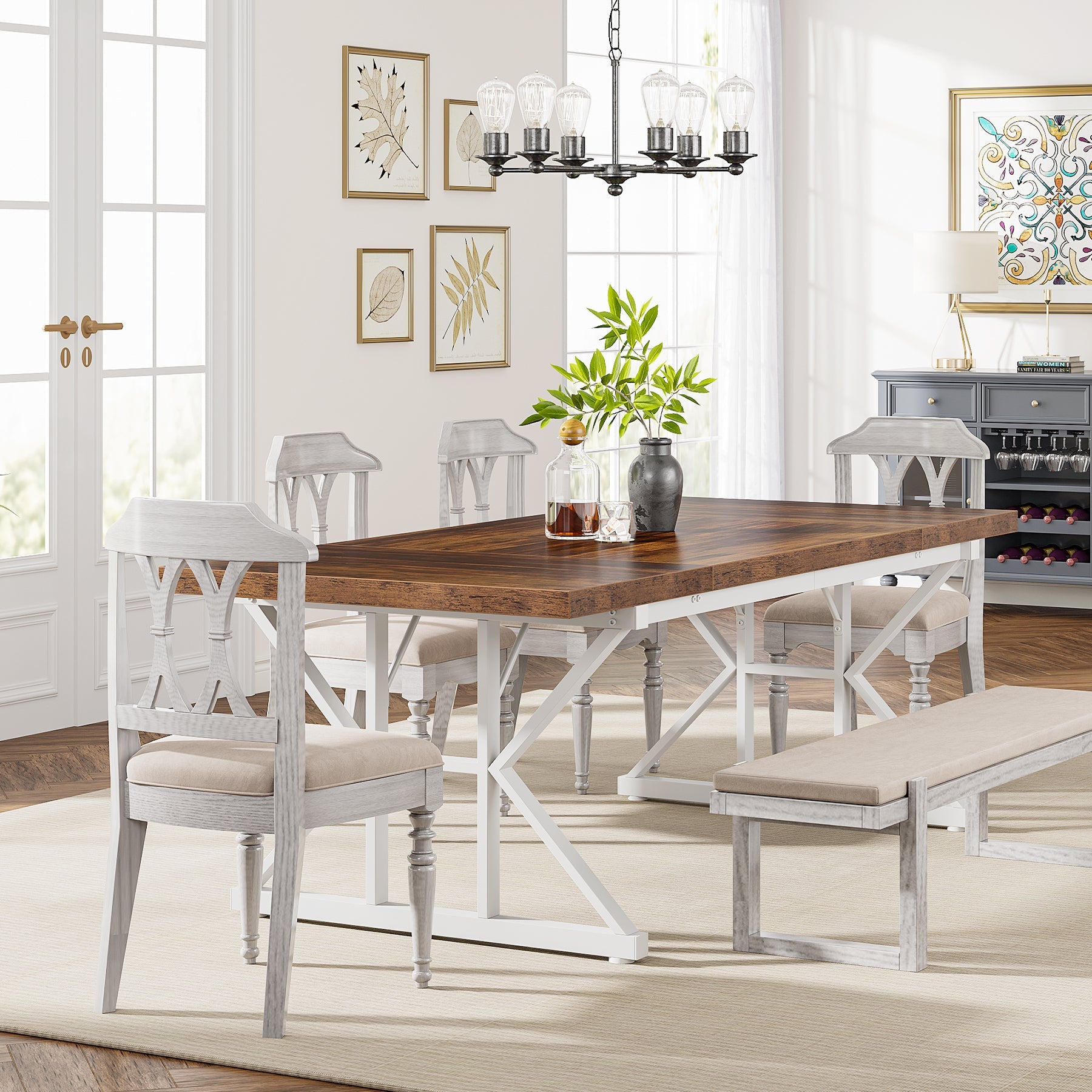 Wood Dining Table, Farmhouse 70.8" Kitchen Table for 6 People Tribesigns